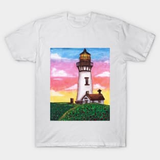 Watercolor - rainbow suntset lighthouse T-Shirt